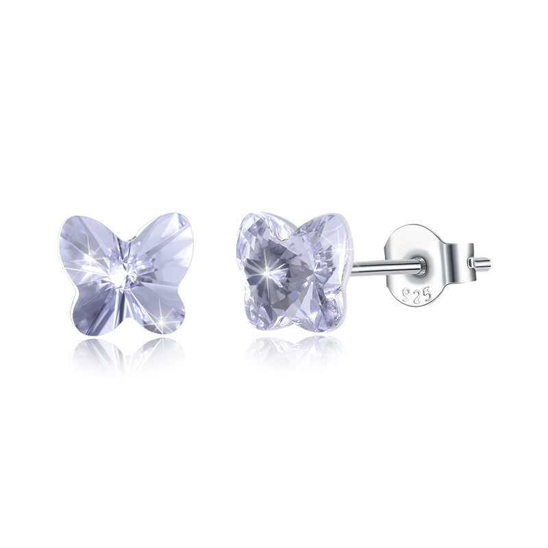 Trendy 7 Colors Austrian Crystal Butterfly Stud Earring Pure 925 Sterling Silver Small Earring Women Original Jewelry E294.