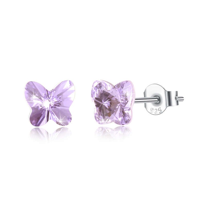 Trendy 7 Colors Austrian Crystal Butterfly Stud Earring Pure 925 Sterling Silver Small Earring Women Original Jewelry E294.