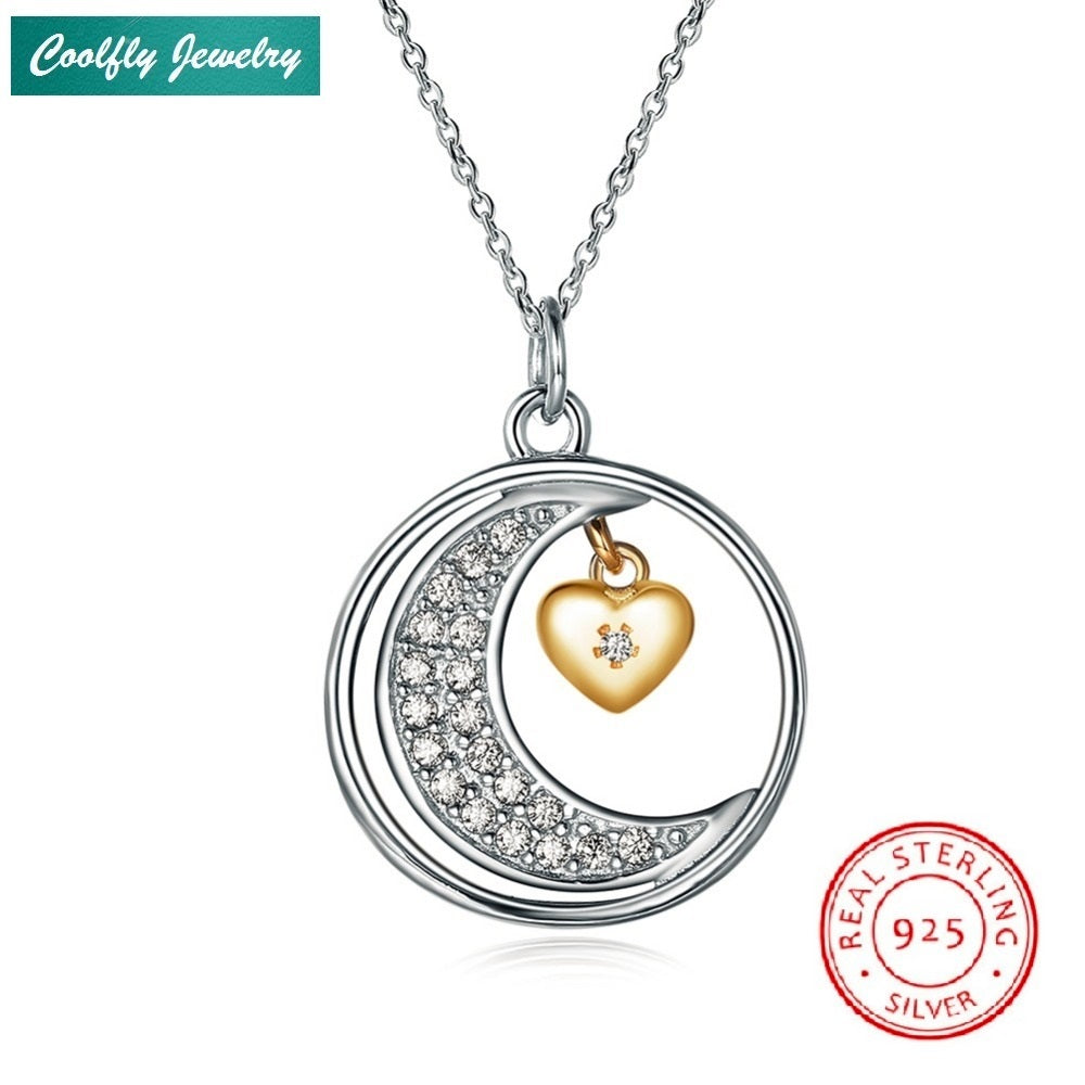 Trendy 925 Sterling Silver Cubic Zirconia Moon & Gold Stars Pendant Necklaces For Women Brand Jewelry Gift Bijoux Collar Mujer