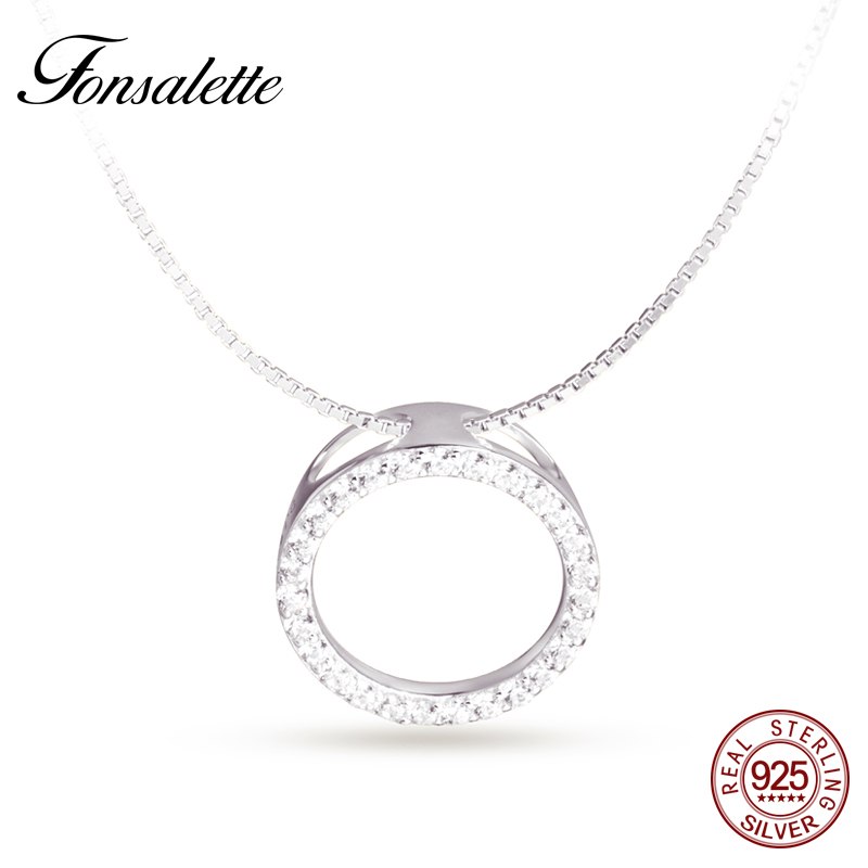 Trendy 925 Sterling Silver Hollow Circle Necklace Round Eternity Necklaces Paved CZ Crystal Necklace Women Girls Jewelry ZK30