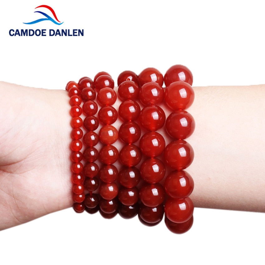 Trendy AAA Carnelian Bracelet Women Men Jewelry 6/8/12/14/16mm Red Stone Beads Bracelets & Bangle Bijoux Homme Erkek Bileklik