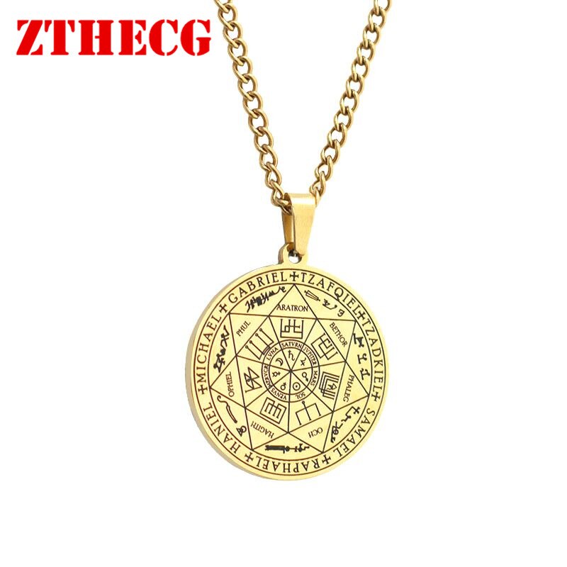 Trendy Angel Magic Array Pendant Necklace Men Scripture Seals Totem Runes Lucky Jewelry Vintage Stainless Steel Chain Necklace