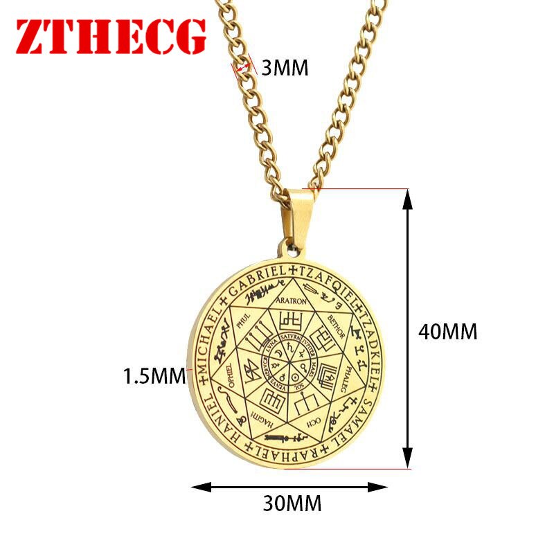 Trendy Angel Magic Array Pendant Necklace Men Scripture Seals Totem Runes Lucky Jewelry Vintage Stainless Steel Chain Necklace