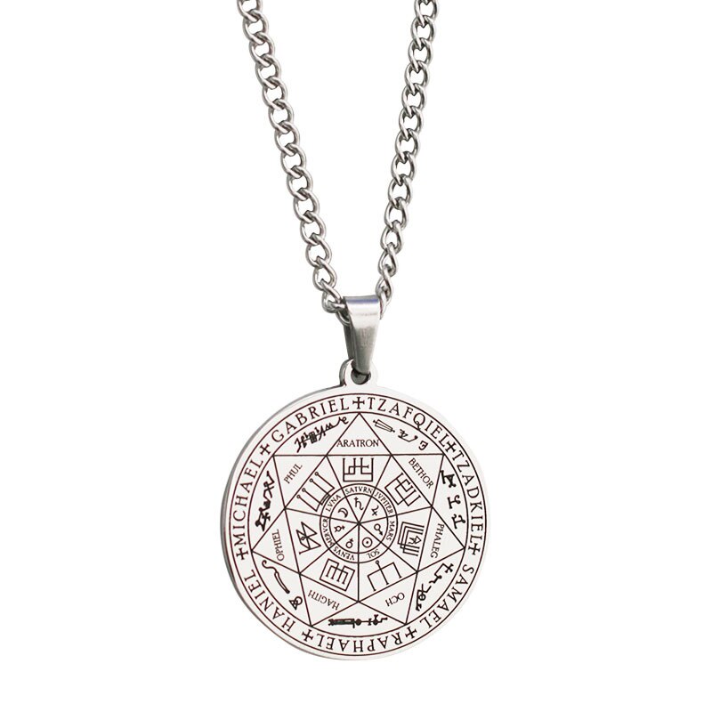 Trendy Angel Magic Array Pendant Necklace Men Scripture Seals Totem Runes Lucky Jewelry Vintage Stainless Steel Chain Necklace