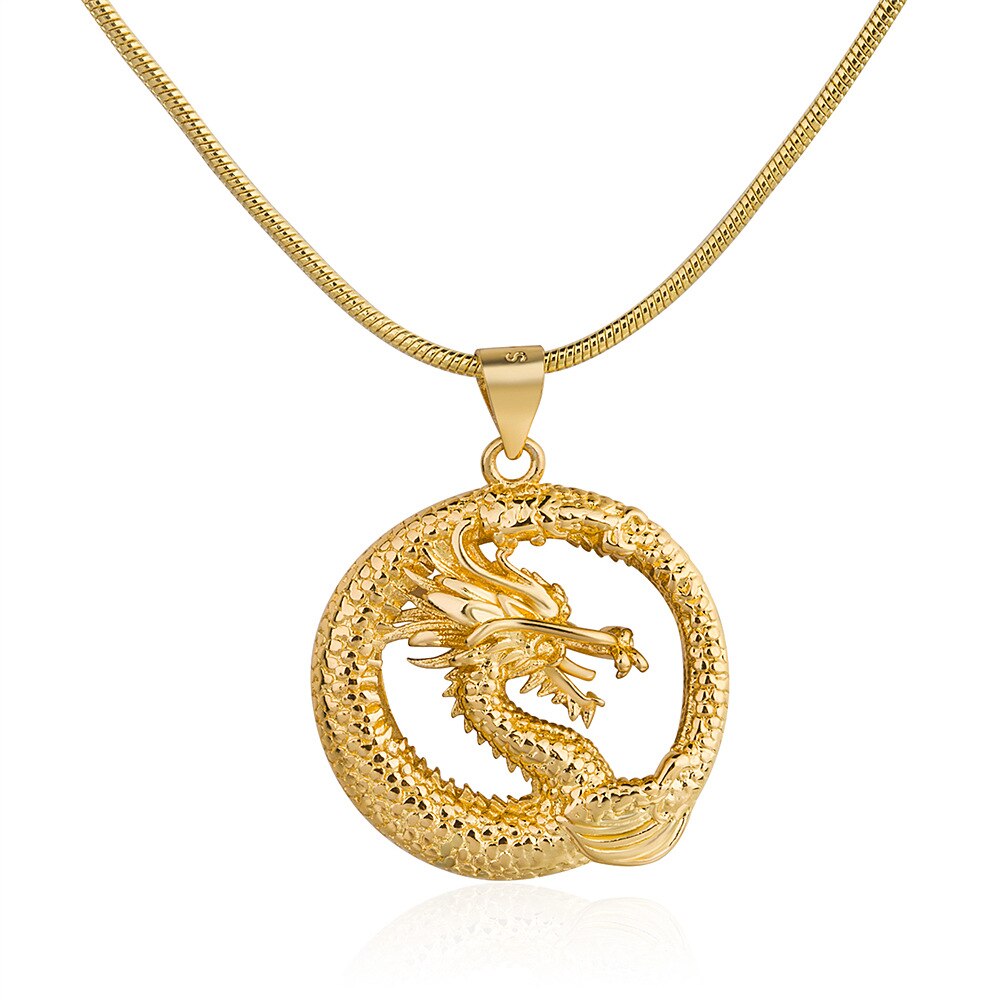 Trendy Animal Dragon Pendant Necklace Men's Necklace Metal Round Dragon Gold Plated Necklace Pendant Accessories Party Jewelry