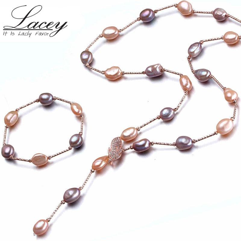 Trendy Baroque Pearl Jewelry Sets,10-11mm muilt color Pearls necklace bracelet Bridal Jewelry sets