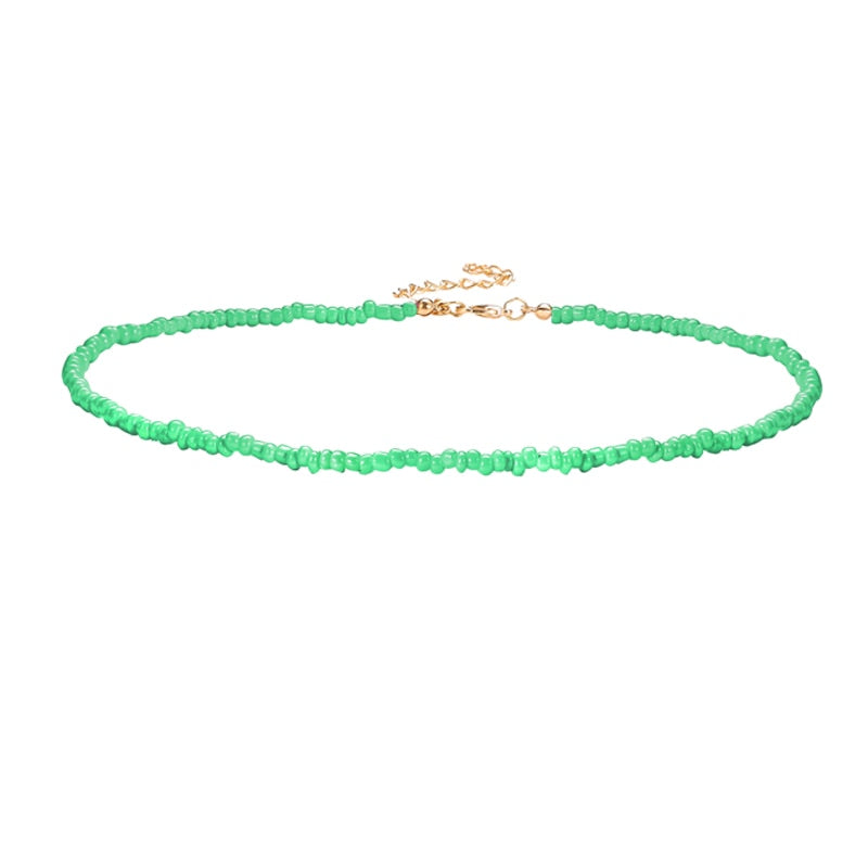 Trendy Bead Strand Beaded Choker Necklace For Women Bohemian Colorful Handmade Short Beaded String Necklace Collar Jewelry