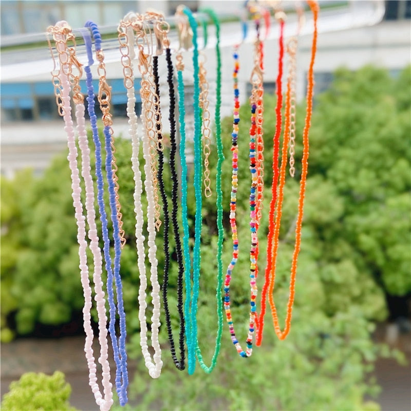 Trendy Bead Strand Beaded Choker Necklace For Women Bohemian Colorful Handmade Short Beaded String Necklace Collar Jewelry