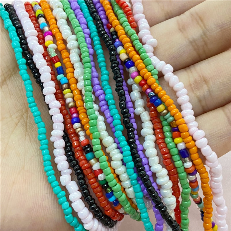 Trendy Bead Strand Beaded Choker Necklace For Women Bohemian Colorful Handmade Short Beaded String Necklace Collar Jewelry