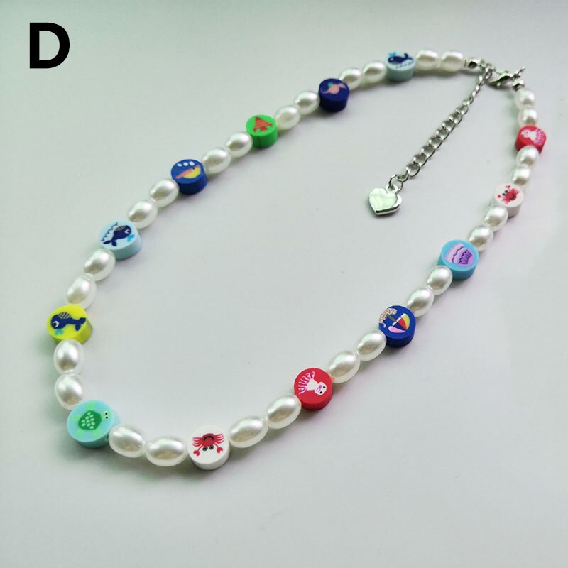 Trendy Beaded Choker Colorful Smiling Beads Boho Imitation Pearls Clavicle Chain Necklace Fo Female Girl Handmade Collar Jewelry