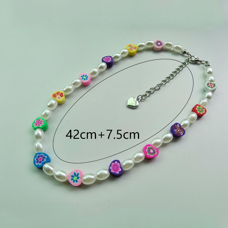 Trendy Beaded Choker Colorful Smiling Beads Boho Imitation Pearls Clavicle Chain Necklace Fo Female Girl Handmade Collar Jewelry