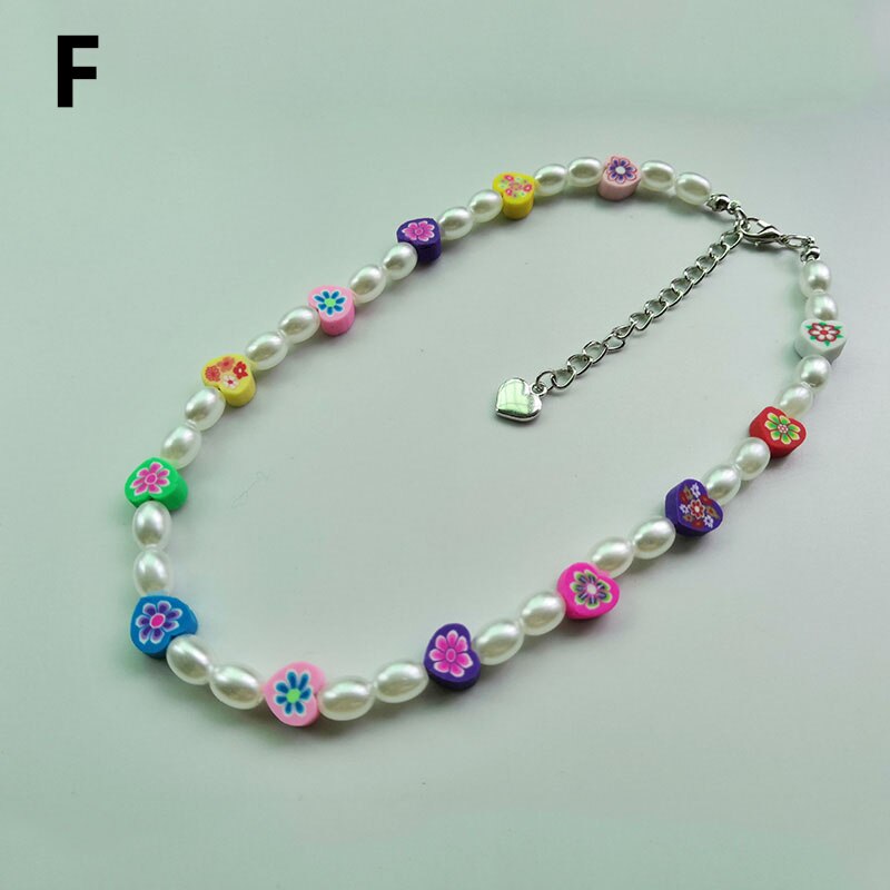 Trendy Beaded Choker Colorful Smiling Beads Boho Imitation Pearls Clavicle Chain Necklace Fo Female Girl Handmade Collar Jewelry
