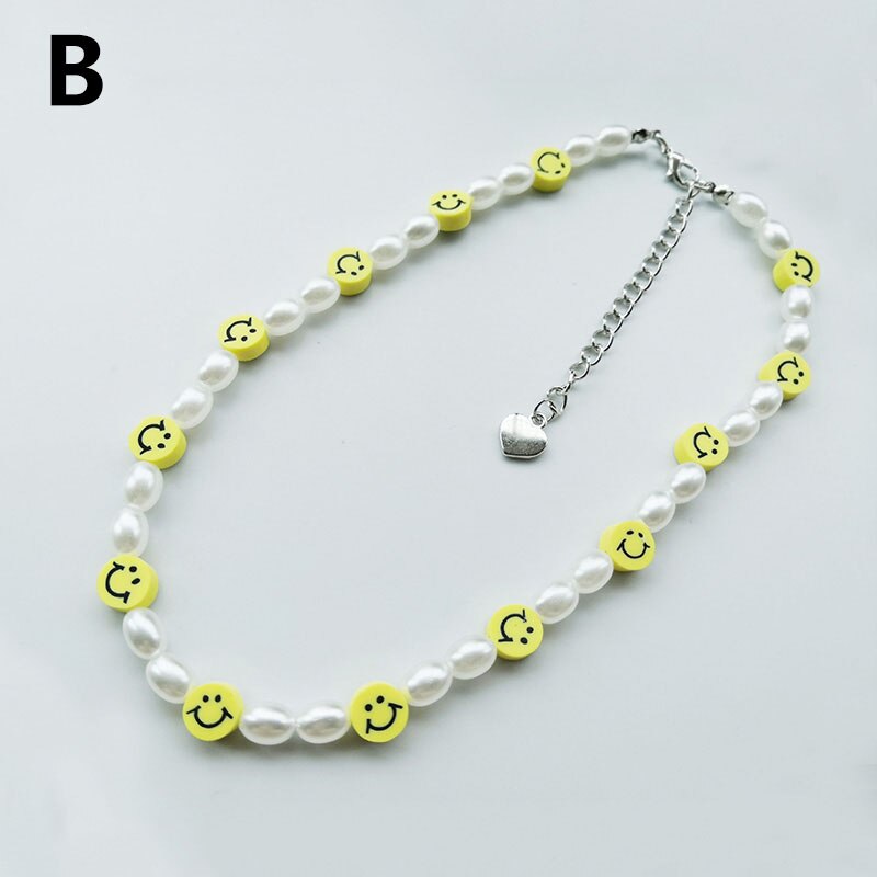 Trendy Beaded Choker Colorful Smiling Beads Boho Imitation Pearls Clavicle Chain Necklace Fo Female Girl Handmade Collar Jewelry