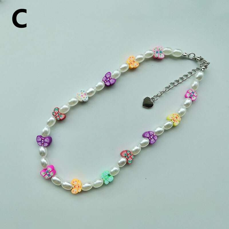 Trendy Beaded Choker Colorful Smiling Beads Boho Imitation Pearls Clavicle Chain Necklace Fo Female Girl Handmade Collar Jewelry