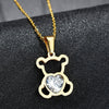 Trendy Bear Shape Pendant Necklace Women's Necklace Heart Shaped Bohemian Crystal Inlaid Necklace Pendant Accessories Party Gift