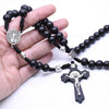 Trendy Black Brown Wooden Rosary Necklace Religious Catholic Large Cross Pendant For Women Men Beads Jewerly