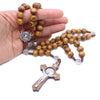 Trendy Black Brown Wooden Rosary Necklace Religious Catholic Large Cross Pendant For Women Men Beads Jewerly