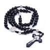 Trendy Black Brown Wooden Rosary Necklace Religious Catholic Large Cross Pendant For Women Men Beads Jewerly
