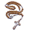 Trendy Black Brown Wooden Rosary Necklace Religious Catholic Large Cross Pendant For Women Men Beads Jewerly