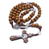 Trendy Black Brown Wooden Rosary Necklace Religious Catholic Large Cross Pendant For Women Men Beads Jewerly