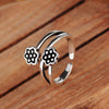 Trendy Black Flower Girls Finger Ring Adjustable Size Flower Silver Open Rings For Women Jewelry
