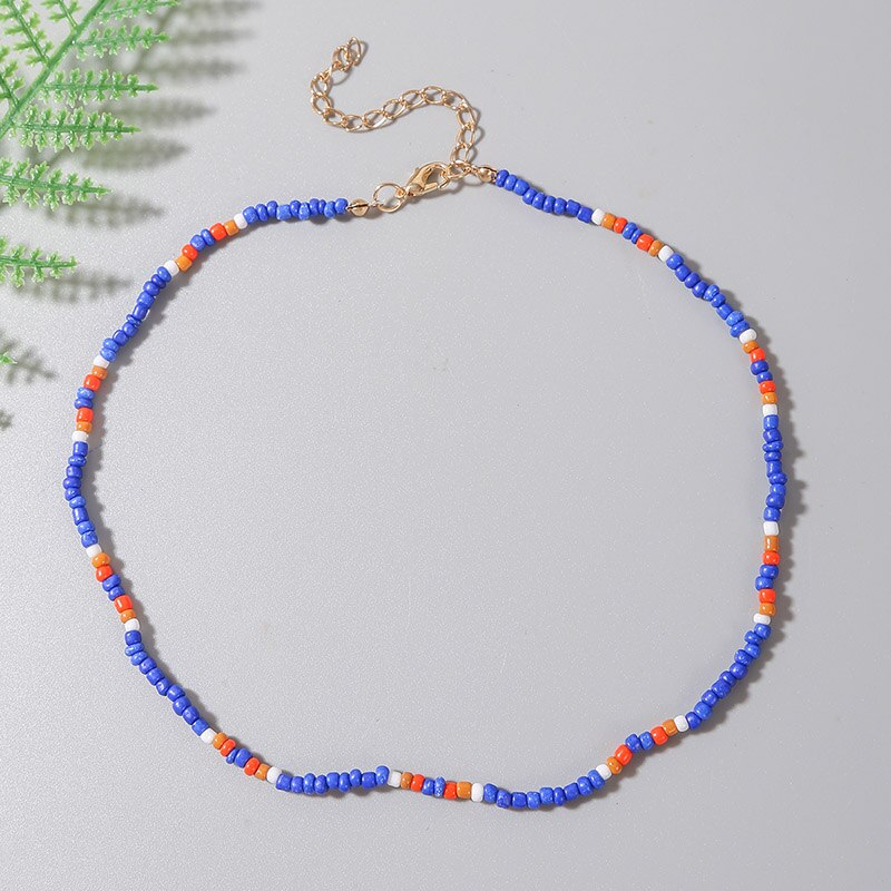 Trendy Blue Orange White Brown Glass Beads Partition Handmade Beaded Chokers Necklaces For Women Unisex Party Jewelry Gifts
