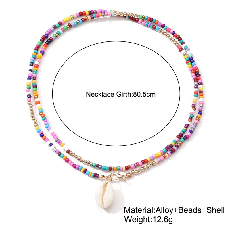 Trendy Bohemian Colorful Bead Shell Necklace for Women Summer Short Beaded Collar Clavicle Choker Necklace Female Jewelry