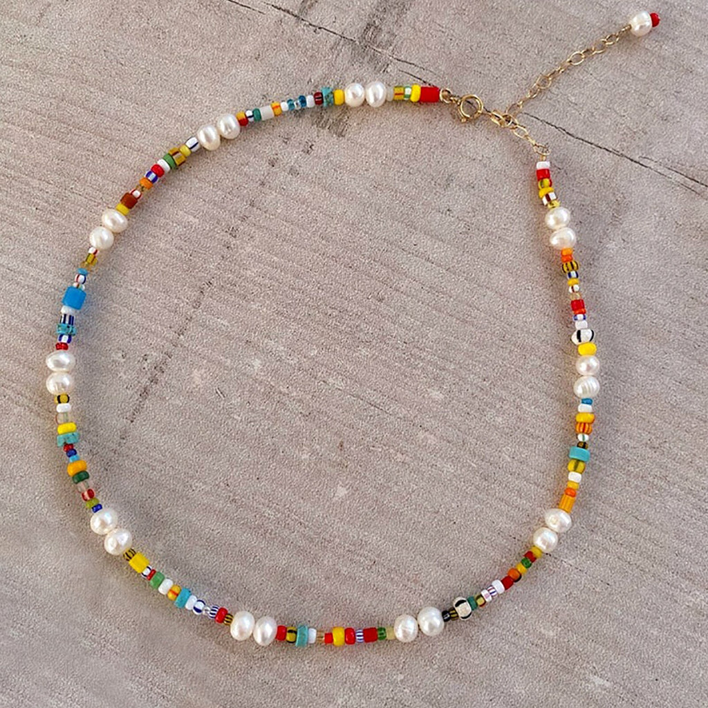 Trendy Bohemian Jewelry Real Freshwater Baroque Pearl Choker Simple Colorful Seed Glass Beads Beaded Necklace for Women