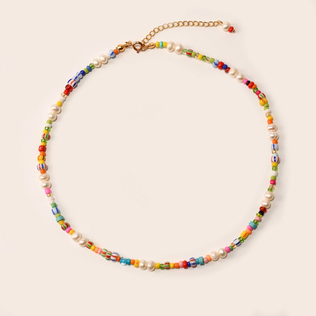 Trendy Bohemian Jewelry Real Freshwater Baroque Pearl Choker Simple Colorful Seed Glass Beads Beaded Necklace for Women