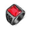 Trendy Bohemian Red Crystal Inlaid Ring Men's Geometric Ring Metal Gold-Plated Maple Leaf Pattern Ring Accessory Party Jewelry