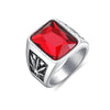 Trendy Bohemian Red Crystal Inlaid Ring Men's Geometric Ring Metal Gold-Plated Maple Leaf Pattern Ring Accessory Party Jewelry