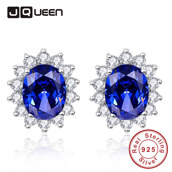 Trendy Bridal Party Jewelry Ro Blue Tanzanite Silver Earrings for Women Silver 925 Vintage Ear Studs with Cubic Zirconia