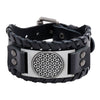 Trendy Charm Wide Leather Bracelet Nordic Viking Rune Flower of Life Men's Bracelet Punk Leather Woven Accessories Party Jewelry