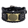 Trendy Charm Wide Leather Bracelet Nordic Viking Rune Flower of Life Men's Bracelet Punk Leather Woven Accessories Party Jewelry