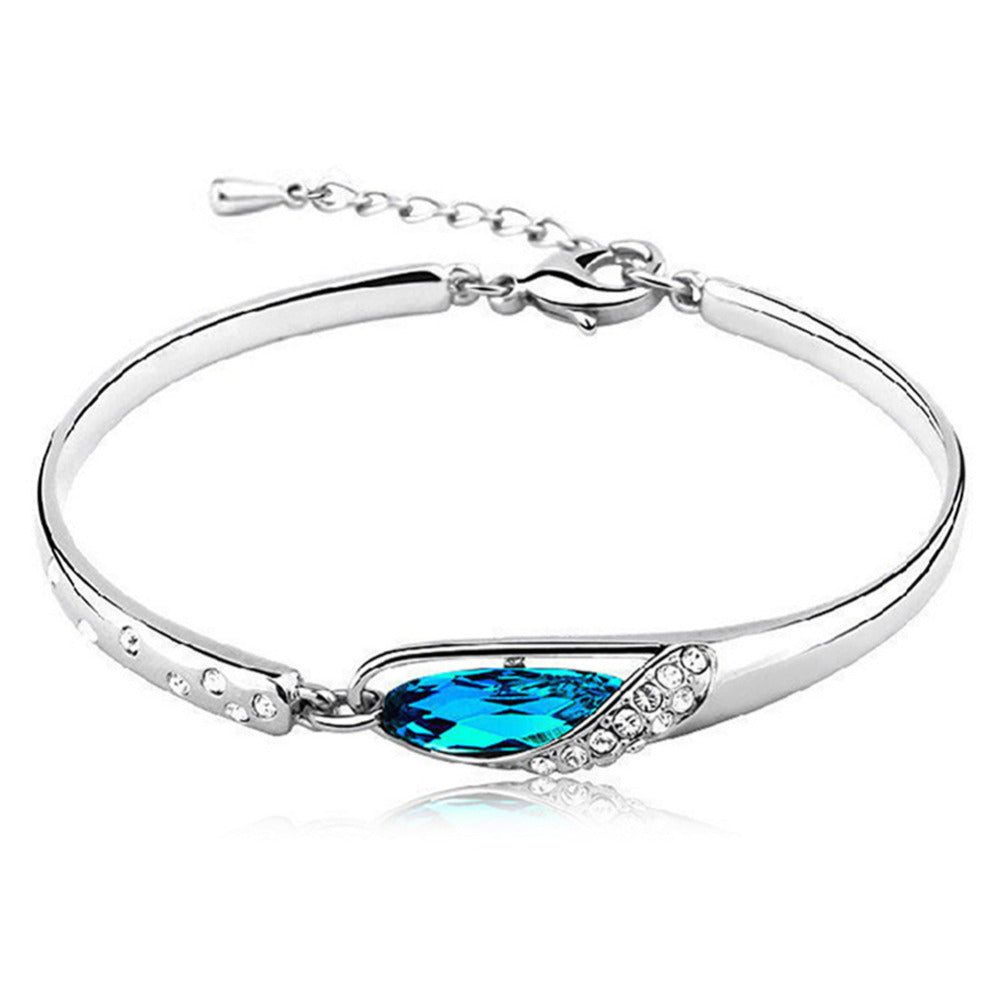 Trendy Charming Jewelry Accessories Blue Crystal Rhinestones Inlaid Woman Bangles BL-0372