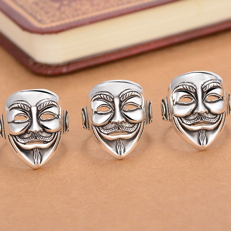 Trendy Classic Mask Diy Rings Hollow Out Fashion Open Silver Ring For Male Party Anillos Anel Bague For Women Jewelry