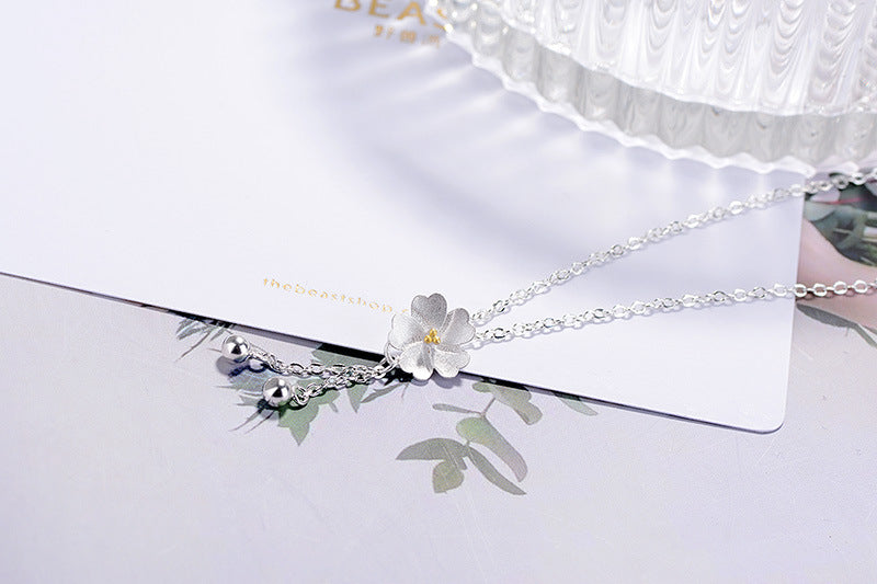 Trendy Copper Round Popsocket Cherry Blossom Pendant Necklace Retro Simple Female Clavicle Chain Jewelry 2020 Promotion Limited