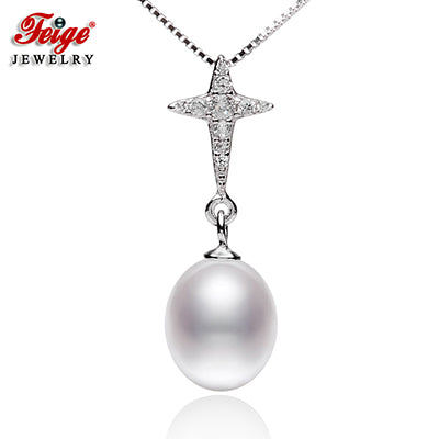 Trendy Cross Natural Pearl Pendant Necklaces for Women Pearls Fine Jewelry Genuine 925 Sterling Silver Chain FEIGE