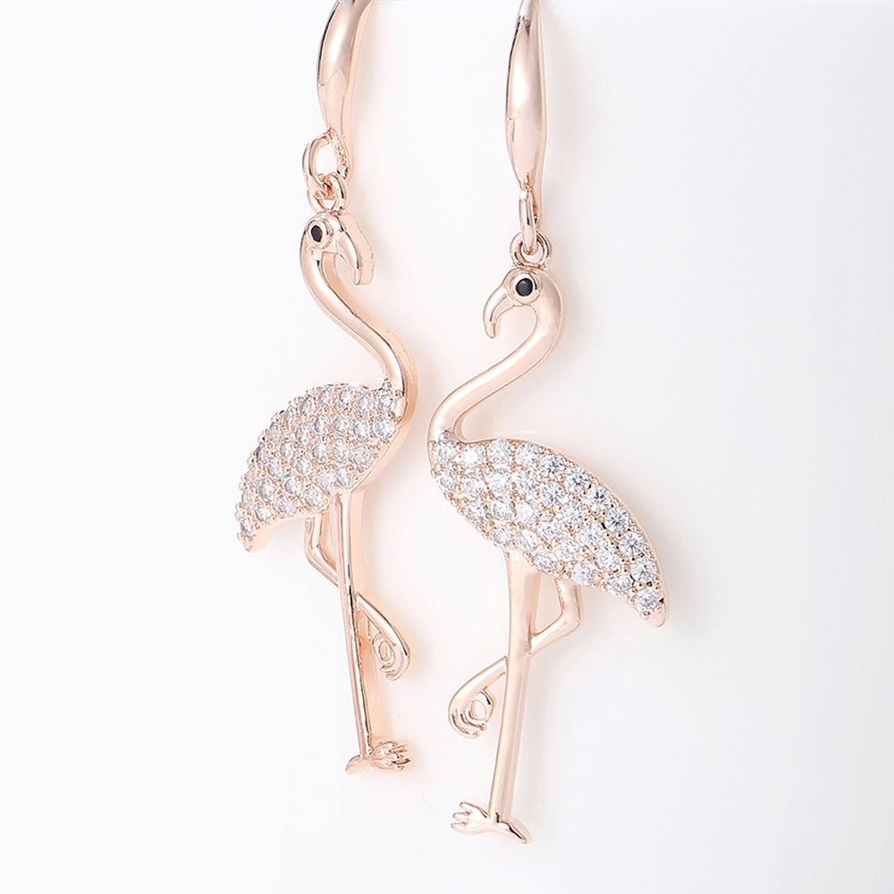 Trendy Crystal Flamingo Drop Earrings Charmming Cubic Zircon Animal Earrings For Woman Accessories  2022 Jewelry Gift