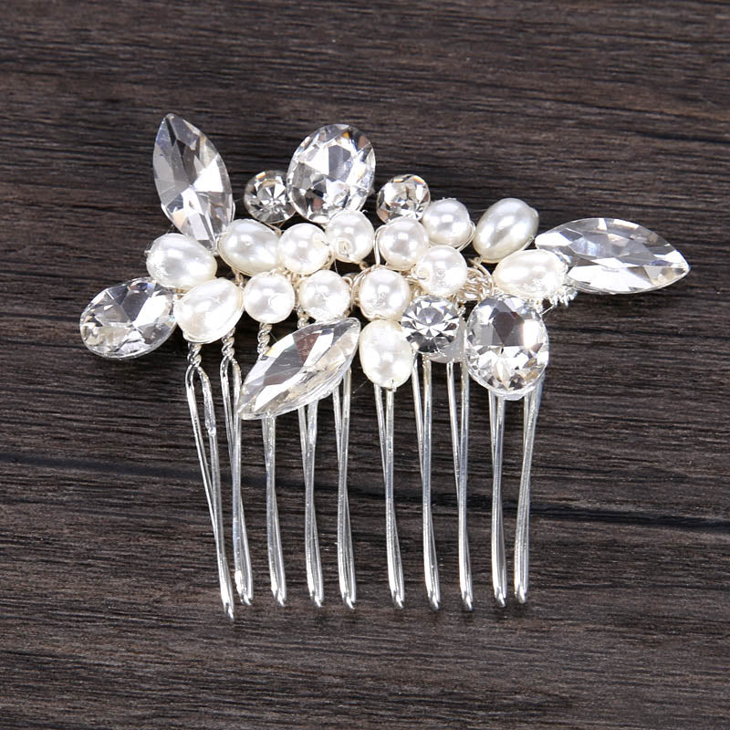 Trendy Crystal Pearl Hair Combs Wedding Bridal Hair Jewelry Ornament Head Piece Decoration Rhinestone Bride Hair Comb