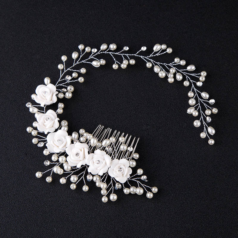 Trendy Crystal Pearl Hair Combs Wedding Bridal Hair Jewelry Ornament Head Piece Decoration Rhinestone Bride Hair Comb