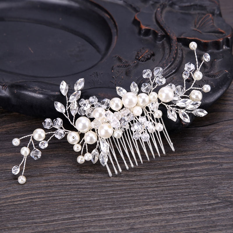 Trendy Crystal Pearl Hair Combs Wedding Bridal Hair Jewelry Ornament Head Piece Decoration Rhinestone Bride Hair Comb