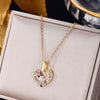 Trendy Cubic Zirconia Butterfly Love Pendant Necklace for Couple Girls Women's Gold Stainless Steel Do Not Fade Necklace Jewelry