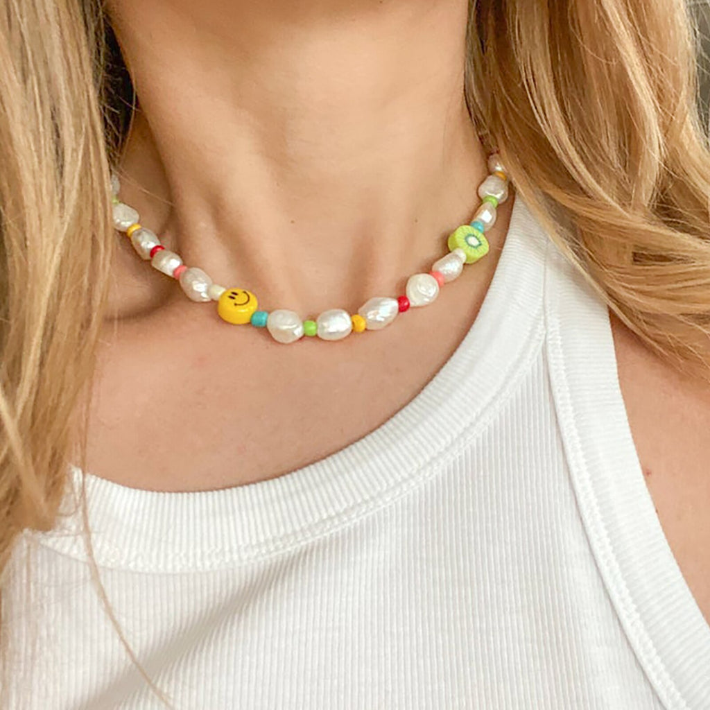 Trendy Delicate Colorful Summer Look At Her Choker Kiwi-Fruit Orange Beads Real Baroque Pearl Necklace Simily Jewelry for Women