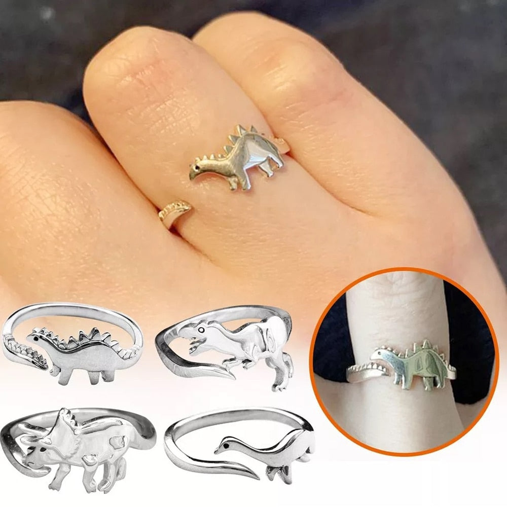 Trendy Dinosaur Rings Long-necked Dragon Stegosaurus Cute Animal Jewelry Toy Open Adjustable for Women Rings Gothic  Accessories