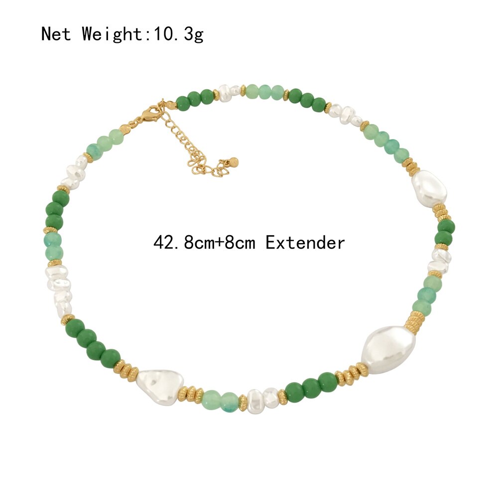 Trendy Elegant Gold Color Green Bead Irregular Pearl Strand Necklace For Women Girl Office Party Anniversary Gorgeous Jewelry