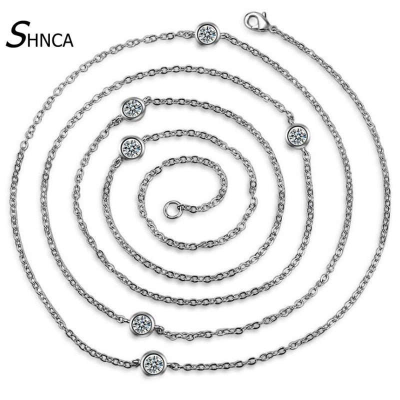 Trendy Fashion Choker Chain Long Necklace 925 Sterling Silver Jewelry Cubic Zirconia Simple Necklaces & Pendants For Women N011