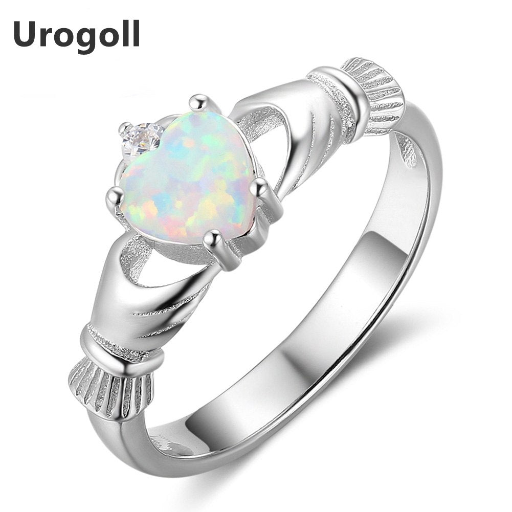 Trendy Fine Jewelry 925 Sterling Silver Romantic Heart Opal Rings For Women Luxury Engagement Wedding Jewelry Gifts