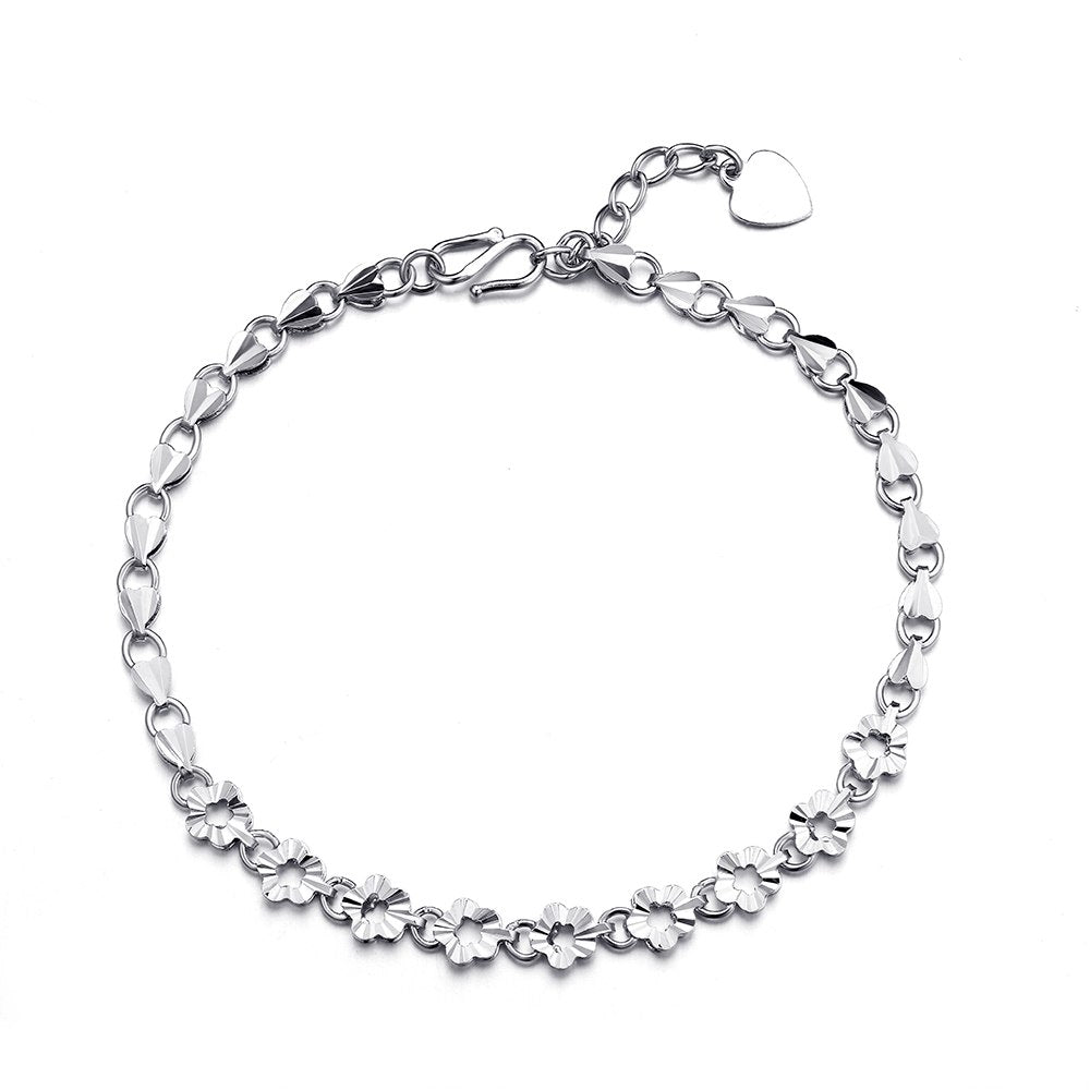 Trendy Flower Bracelets For Women Silver 925 Elegant Korean Style Wedding Jewelry Unique Link Chain Bracelet Femme SW BA005