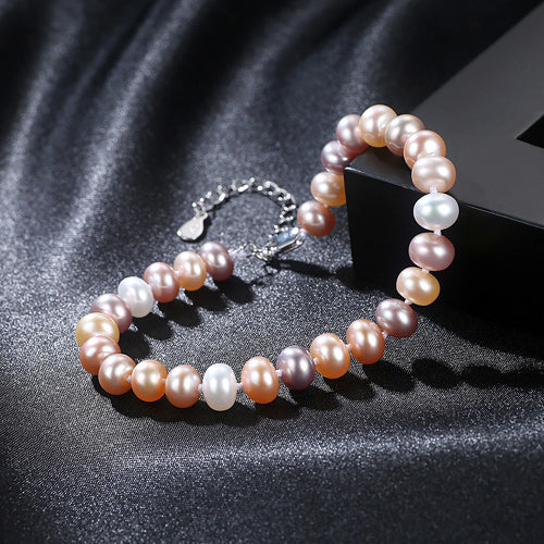 Trendy 100% Natural Pearl Bracelets & Bangles Three Color Wedding Jewelry For Women 925 Sterling Silver(lam hub fong)